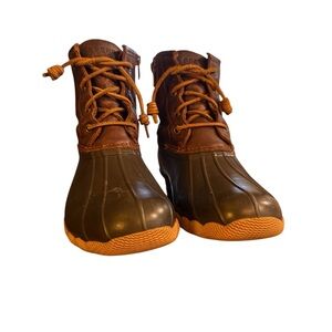 Sperry Brown Leather  Women’s 8.5 Rubber Duck Boots zip lace waterproof